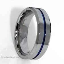 Blue Ip Tungsten Carbide Thin Blue Line Ring 8mm Thin Blue Line Ring Tungsten Wedding Bands Blue Rings