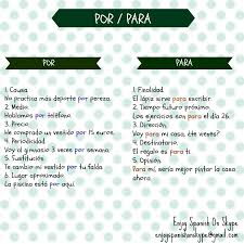 Por Y Para Learning Spanish Learning Spanish
