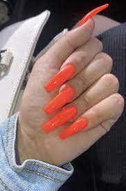 Acrylic nails are formed from a mixture of liquid and powder. Pin By Mia L On Claws Orange Acrylic Nails Orange Nails Long Acrylic Nails