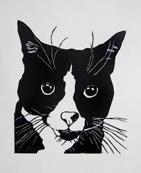 Black And White Cat Pictures To Print Sweet Black And White Cat Original Linocut Print On Etsy 32 65 Linocut Cat Art Linocut Prints
