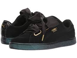 Puma Suede Heart Satin Women S Shoes Puma Black Puma Black Black Shoes Women Black Lace Up Shoes Puma Suede