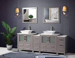 Here, you can find stylish double bathroom vanities that cost less than you thought this traditionally styled, yet fashionably designed 60 double bathroom vanity set can add distinction and grace to your home or office bathroom. Amazon Com Vanity Art 84 Inch Double Sink Bathroom Vanity Set 2 Shelves 10 Dove Tailed Drawers Quartz Top And Ceramic Vessel Sink Bathroom Cabinet With Free Mirrors Va3130 84 G Kitchen Dining
