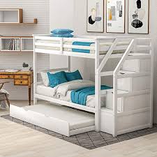 Bunk Bed Twin Over Twin Wood Twin Bunk Bed For Kids With Trundle With Storage Drawers White Bunk Bed Buy Online In Grenada At Grenada Desertcart Com Productid 210934134
