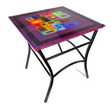 Table with metal painted base, lava grey finish. Side Table By Helen Rudy Art Glass Side Table Artful Home