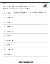 place value worksheet up to 10 million