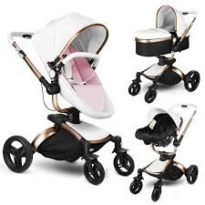 Amzdeal 3 En 1 Poussette Combinee Pliable Poussette Trio Pour Bebe 360 Rotation Guidon Reglable En Cuir Pu Avec Co Poussette Trio Poussette Combine Poussette