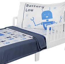 They allow peace of mind knowing that if your child rolls over, there will be a simple safety net or just plush surface to catch them instead. Bedtime Bots Toddler Bedding Set Robots Blanket Sheet Obedding Com