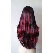 Black Hair With Burgundy Red Highlight Wig Long Straight Hair With 82 Liked On Polyvore Featuring Hair H Long Straight Hair Straight Hairstyles Hair