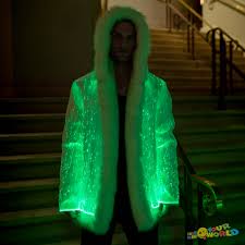 Light Up Fur Coat Platinum Glow In Dark Fiber Optic Jacket Ymyw