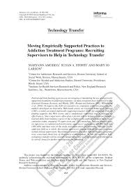 Pdf Moving Empirically Supported Practices To Addiction Treatment Programs Recruiting Supervisors To Help In Technology Transfer