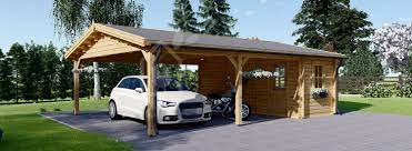 Double Wooden Carport With Shed 7 7m X 6m 25x20 Ft 44 Mm