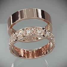 His And Hers Wedding Ring Set Rose Gold Wedding Band Set Etsy Wedding Ring Sets Flower Wedding Ring Wedding Rings Rose Gold