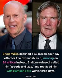 fblifestyle Bruce Willis declined a $3 million, four-day four- offer for  The Expendables 3, insisting