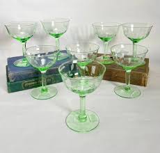 Uranium Glass (8) Elegant Etched Champagne Coupe-set of 8