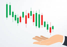 hand holding candlestick chart stock exchange vector