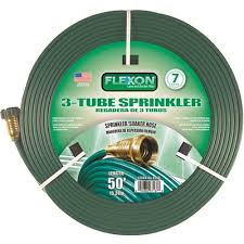 Commercial grade pvc keeps this hose from splitting or kinking. Flexon Part Fs50 Flexon 0 75 In Dia X 50 Ft 3 Tube Sprinkler Hose Garden Hoses Home Depot Pro