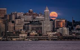 Download Wallpapers Seattle Embankment Full Moon Cityscapes Usa America Besthqwallpapers Com Seattle Wallpaper Seattle Incredible Places