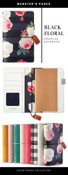 Webster S Pages Color Crush Collection Traveler Notebook Black Floral Planner Organization Leather Pocket Journal Floral Planner Planner Bullet Journal