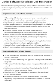 Junior Software Developer Job Description | Velvet Jobs