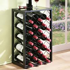 Features Compact Free Standing Wine Rack With A Contemporary Design Floor Levelers For Stability Glass Table Estantes De Vino Botellero Muebles De Metal