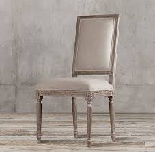 Vintage French Square Fabric Side Chair Burnt Oak Belgian Linen Sand Color French Dining Chairs Dining Chairs Oak Dining Room Chairs