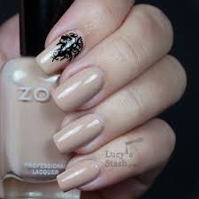 Most unique black and beige nail art with white color also. Black Lace On Beige Nails Feat Zoya Avery Lucy S Stash