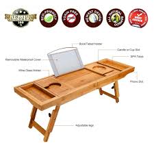 The book holder is quite sturdy and is even covered with a protective waterproof layering for added protection so this is a great option if you are considering buying a bathtub caddy with. Bathtub Accessories Zicheng Luxury Bamboo Bathtub Caddy Bath Tub Tray With Foldable Legs Luxurious Bathtub Caddy Tray With Extending Sides Reading Rack Cellphone Tray And Wine Glass Holde Tub Shelf With Tablet Holder