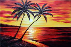 Stay going left to right with your brushstrokes. Beach Paintings Sunset Painting Palm Trees Painting Tree Painting