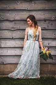 Flower Wedding Dress In Gray Color Wedding Dress With Etsy Embroidered Wedding Dress Colored Wedding Dresses Long Gown For Wedding