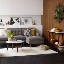 Mid Century Modern Living Room Gray Sofa Dark Floors Wood And Li Mid Century Modern Living Room Mid Century Modern Living Room Decor Mid Century Living Room