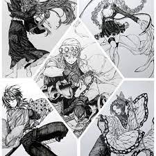 絵 イラスト アナログ マルチライナー 自分絵 二次創作 白黒絵 鬼滅の刃 吾峠呼世晴 先生 伊黒小芭内 不死川実弥 悲鳴嶼行冥 煉獄杏寿郎 鬼滅柱絵後半戦4人 伊黒小芭内 左下 dễ thương
