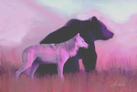 Wolf And Bear Spirits Print By Armin Sabanovic Animal Totem Spirit Guides Wolf Art Fantasy Bear Art