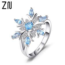 Us 2 47 25 Off Zn 2018 Fashion Blue Zircon Flower Rings For Women Elegant Chic Snowflake Rings With Stone Christmas Jewelry Gifts For Women In