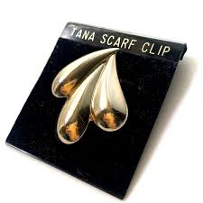 Tana Scarf Clip Silver Tone Raindrops Teardrop Original Card Vintage
