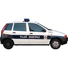 A police car, shown with an emergency light on the top. Police Car Png