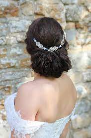 Blue Art Deco Bridal Back Headpiece Vintage Style Crystal Hair Chain Wedding Wedding Hair Accessories Blue Bridal Headpiece