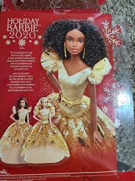 Barbie Signature 2020 Holiday Barbie Doll 12 Inch Brunette Curly Hair In Golden Gown Walmart Com Walmart Com