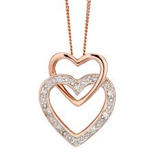 Tiffany & company 18k rose gold diamond heart pendant necklace $1,500 retail. 9ct Rose Gold Diamond Set Double Heart Pendant H Samuel