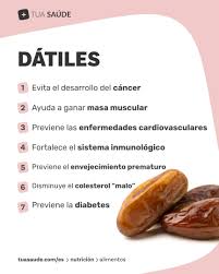 El dátil es una fruta naturalmente dulce y muy nutritiva, ampliamente  consumida en su forma seca, que ofrece diversos beneficios para la salud.  Rica en fibra, antioxidantes, vitaminas y minerales, el dátil