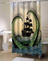 Cool Nautical Shower Curtain Octopus Vs Pirate Ship Shower Curtain Customized Design For Home Dec Bathroom Design Decor Pirate Bathroom Mermaid Bathroom Decor