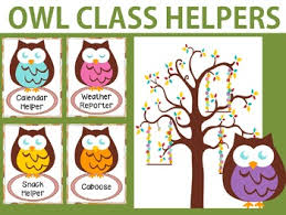 owl class helpers chart and cards classroom jobs owls