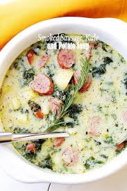 Smoked Sausage Kale And Potato Soup Recipe Delicious Soup Recipes 30 Minute Soup Recipes Potato Soup Recipe
