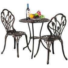 Amazon Com Yaheetech 3 Piece Bronze Patio Set Outdoor Patio Furniture Tulip Design Setting Outdoor Furniture Sets Metal Patio Furniture Retro Patio Furniture