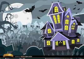 Halloween Haunted Mansion With Creepy Graveyard Under Full Moon It Can Be The House Of The Most Siniste Halloween Haunted Houses Haunted House Halloween Haunt