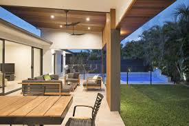 Modern Home Outdoor Entertainment Area Timber Features Haiku Fans Contemporary Roof Line Outdoor Entertaining Area Entertaining Area Outdoor Entertaining