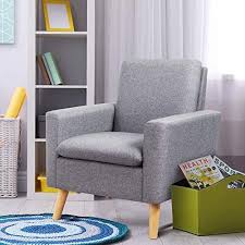 Chic Shintenchi Modern Accent Chair Linen Fabric Single Sofa Arm Chair With Solid Wood Legs Grey Furniture Living Room Living Room Chairs Modern Accent Chair