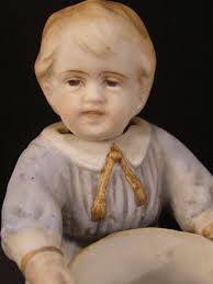 19c German Porcelain Boy Figurine Statue Nodder Spill Vase Piano Baby  Toothpick
