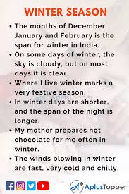 Winter, coldest season of the year, between autumn and spring; 10 Lines On Winter Season For Students And Children In English A Plus Topper