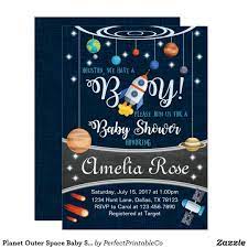 Planet Outer Space Baby Shower Invitation Boy Zazzle Com In 2021 Space Baby Shower Baby Shower Invitations For Boys Baby Shower Invitations
