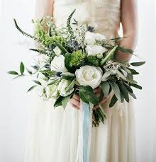 Free Form Bridal Bouquet Blue Eryngium Thistle White Veronica Green Bells Of Ireland Blue Wedding Bouquet White Wedding Bouquets Blue Wedding Centerpieces